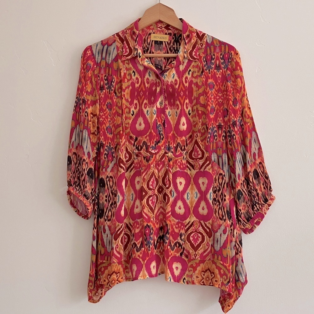 Benares Vibrant Multicolor Ikat Bohemian Tunic